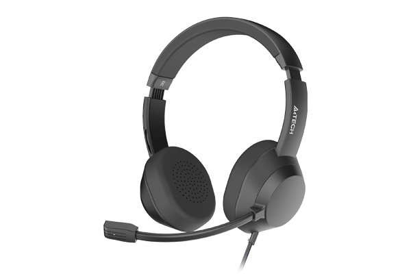 A4Tech FH150U Conference Headset with DSP Stereo Sound, 40 mm Speaker, Noise-Cancelling Mic, Leather Padded Headband