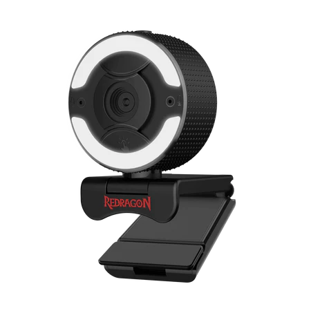Redragon GW910 1080P USB Webcam with built-in dual stereo mic, ring light & fixed focus lens